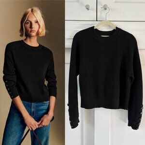Sézane Sami Jumper Black Ribbed Merino Wool Blend – Size S